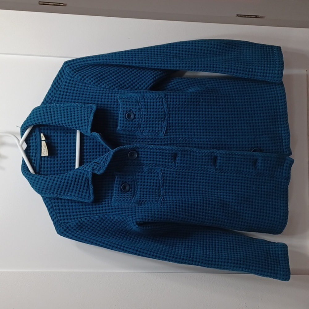 Waffle Knit Thick teal coat, jacket, blazer, small - medium
